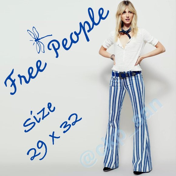 Free People Denim - Free People Jolene Hip Hugger Striped Flare Sz 29